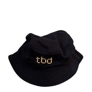 « TBD » Y2K Black Bucket Hat with Gold 'tbd' Embroidery